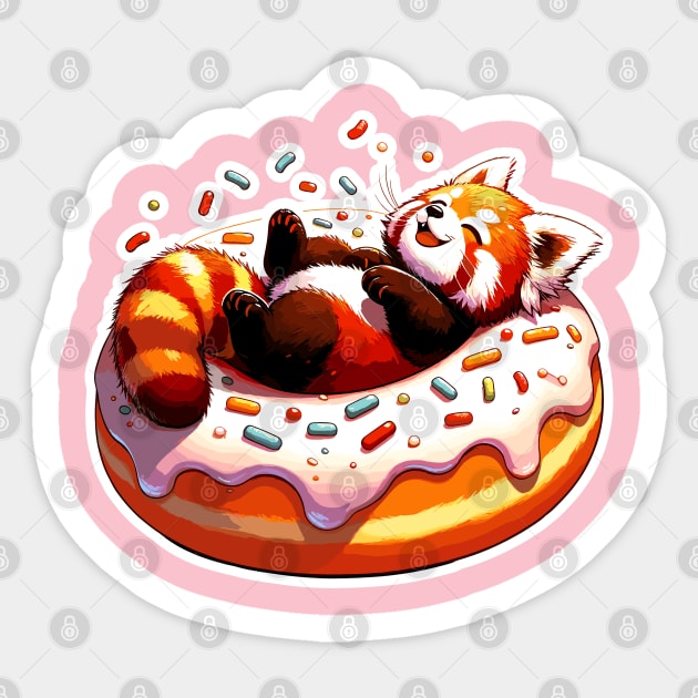 Kawaii Red Panda Chilling on Donut Sticker by Half Sugar Boba